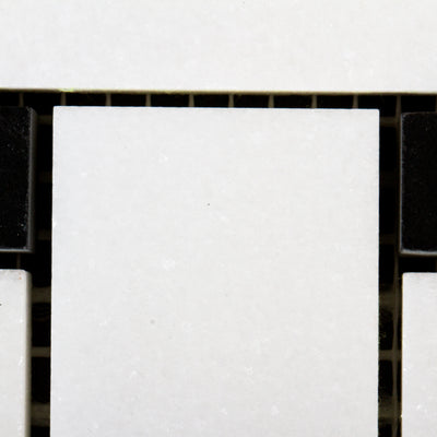 Large Basketweave Thassos Mosaic Polished with Black Accent 2 5/8'' x 1 1/4'' x 3/8